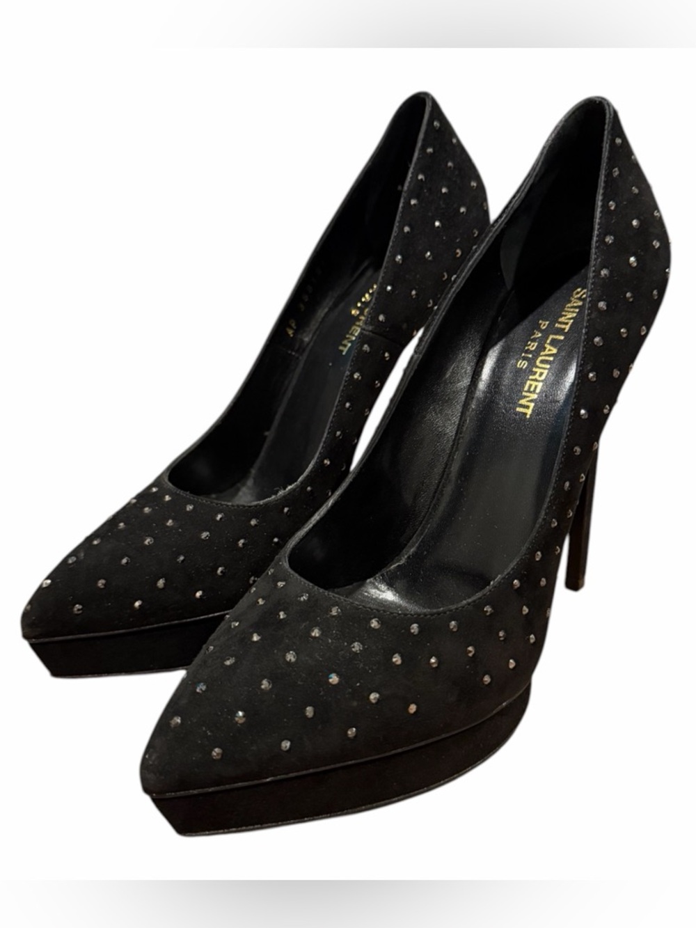 Saint Laurent Black Studded Suede Stiletto Pumps - Picture 2 of 10